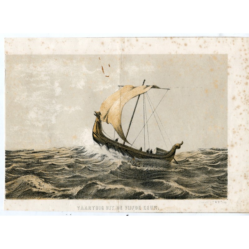 Vaartuig uit de vijfde eeuw lithographie 1875.