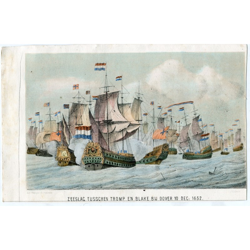 Zeeslag Tusschen Den Admiraal Tromp in Blake, Bij Dover,1652 Lithograph