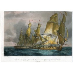 Combat of the French frigate La Bayonaisse against the English frigate L'Embuscade, engraving.