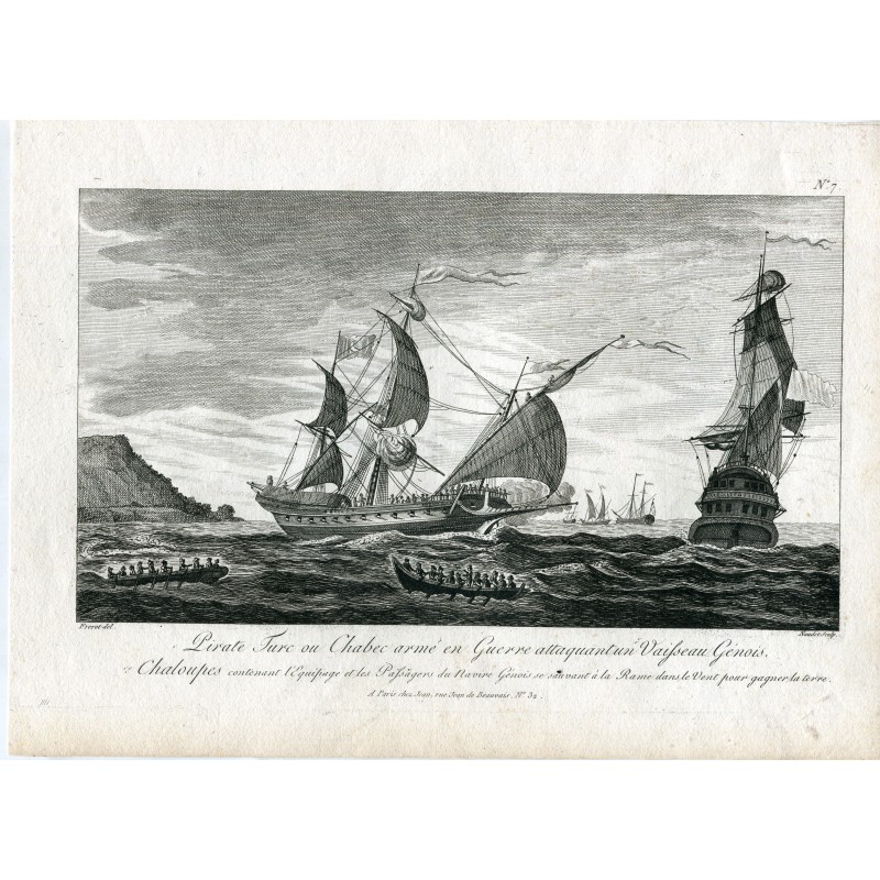 Les pirates Turc ou Chabec armés en guerre attaquent un vaisseau génois. Enregistré.