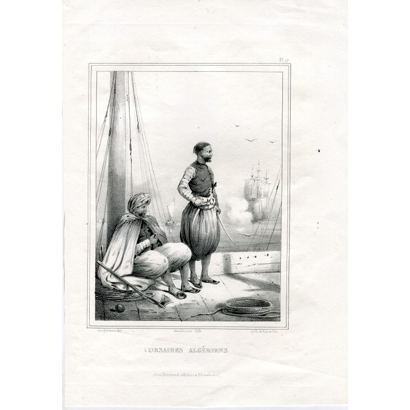 Algerian Corsairs, lithograph by Simon Jr. from a drawing by Jungmann, 1837