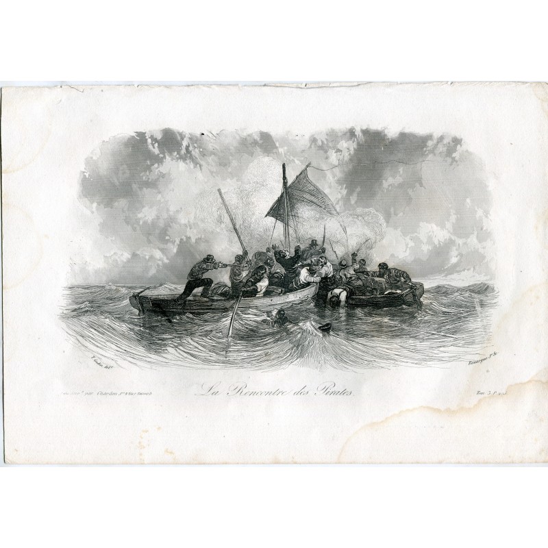 La Rencontre des Pirates, gravée par Rouargue d'après un dessin de T. Gudín