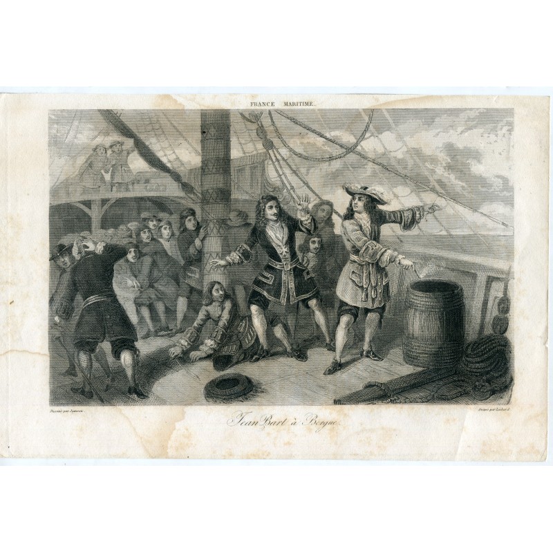 Marina. Jean Bart a Bergue grabado por Lechard de un dibujo de Jeanron.