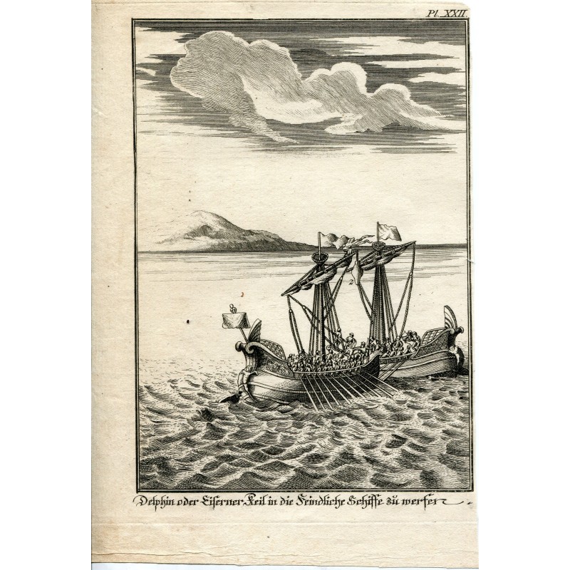 Piretes grecs. Galères de guerre, gravure du XVIIIe siècle.