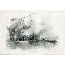 Opérations anti-piraterie de la marine américaine en mer Égée en 1827, gravure de Rouargue.