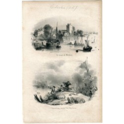 Fluss Medway und die Einnahme von Sheerness Fort. Lithographie.