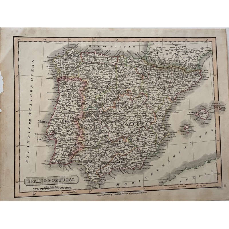 Mapa de España. Grabado publicado por C. Smith en Londres, 1816