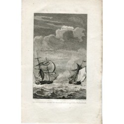 Incisione del capitano americano Cunningham che conquista una nave inglese nella Manica, 1777
