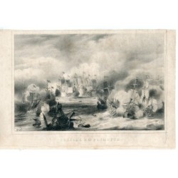 Seeschlacht bei Plymouth. Lithographie aus dem 19. Jahrhundert.