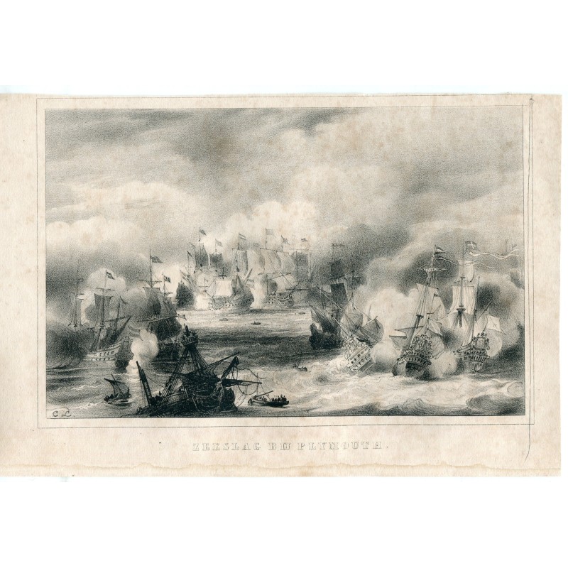 Seeschlacht bei Plymouth. Lithographie aus dem 19. Jahrhundert.