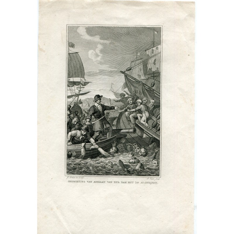 Treffen von Adriaan van der Kam mit Algeriern, 1755. Kupferstich von P. Volyn