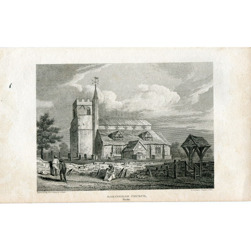 England. Berks. Oakingham Kirche. Kupferstich von Hay nach einer Zeichnung von JP Neale, 1812