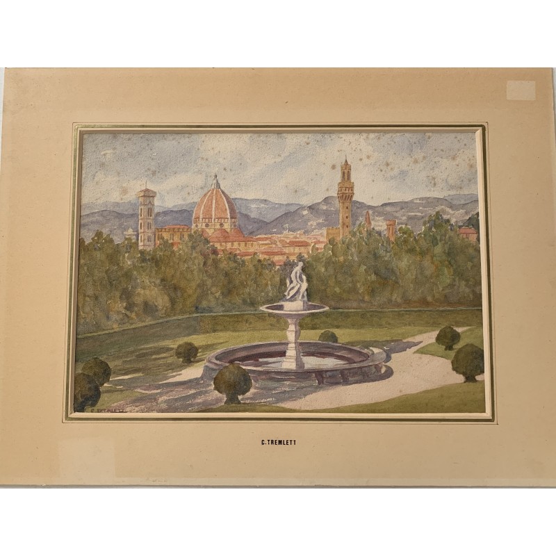 Italie. Florence. Signé C. Tremlett. Aquarelle anglaise du XXe siècle