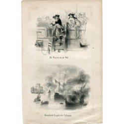 De Ruyter en de Wit and Brandende Engelsche Schepen. Lithograph1844