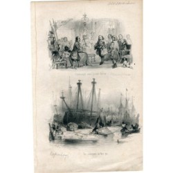 Lithographie Recevant une chaîne en or et les navires la glace