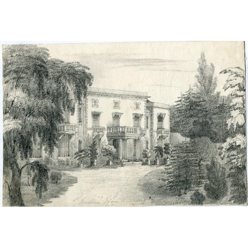 Inghilterra. Mansion and Trees, disegno anonimo, titolo illeggibile, datato 1849