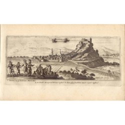 Città e castello di Nograd (Novigrad). Ungheria. Antica stampa incisa del XVII secolo.