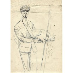 José Lopez Guntín. Dessin d'un peintre avec sa palette. Je crois que c'est un autoportrait.