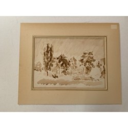 Ligne d'arbres. Aquarelle anglaise anonyme du XXe siècle.