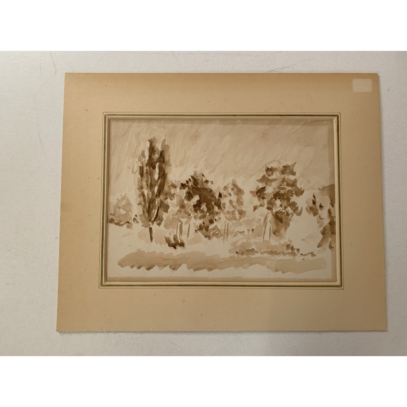 Ligne d'arbres. Aquarelle anglaise anonyme du XXe siècle.