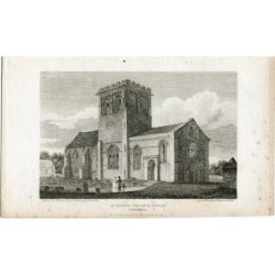 England. Oxfordshire. St. Mary's Kirche, Iffley. Kupferstich von B. Howlett