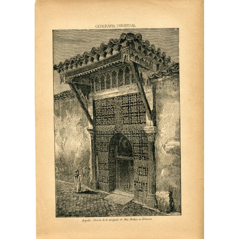 Algeria. Gate of the Bou-Medina Mosque in Tlemcen. Engraving