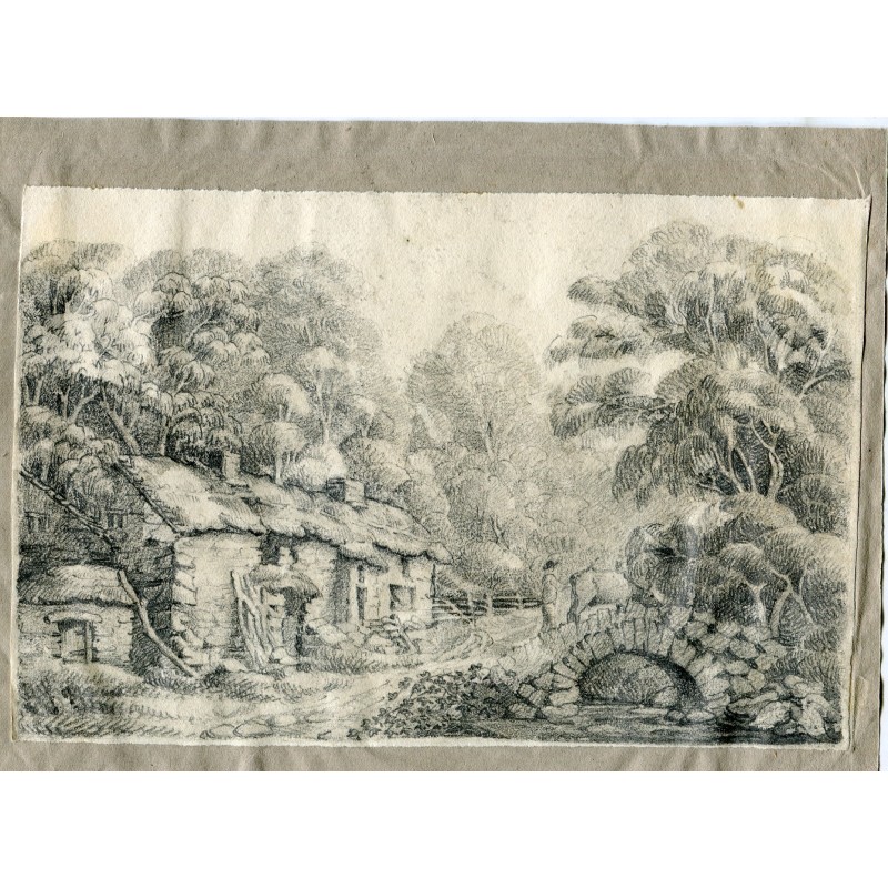 Cottage in the forest. Drawing