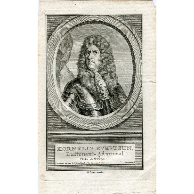 Retrato Kornelis Evertsen Luitenant-Admiraal van Zeeland, grabado siglo XVIII