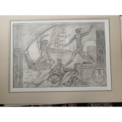 Gastón Castelló. Schizzo. Firmato. Lo stemma di Alicante è raffigurato in basso a destra.