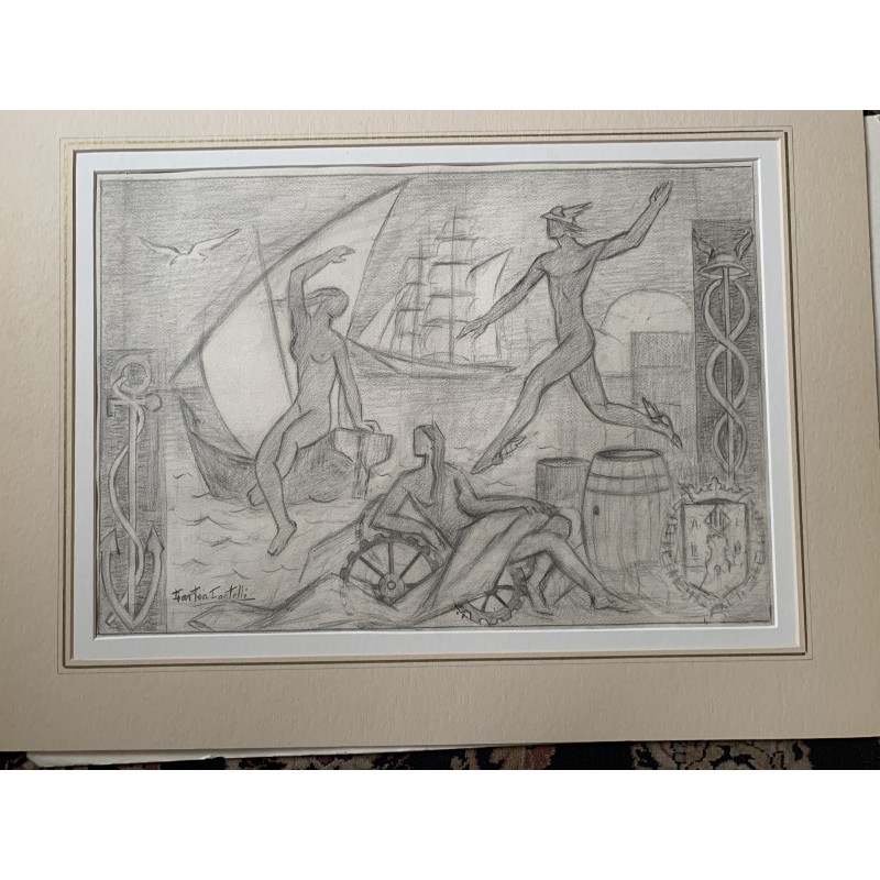 Gastón Castelló. Dessin. Signé. Les armoiries d'Alicante sont représentées en bas à droite.