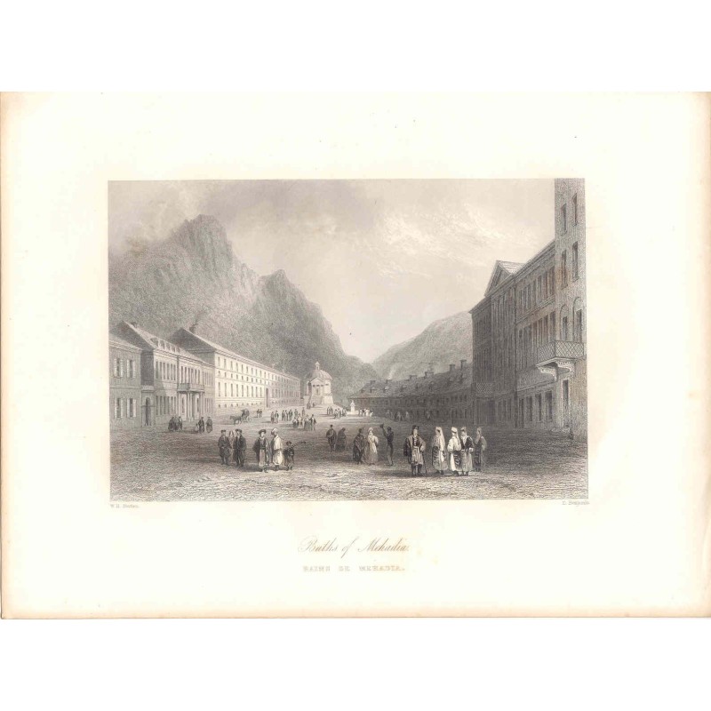 Thermes de Mehadia, Roumanie - gravure de 1842 d'après WH Barlett