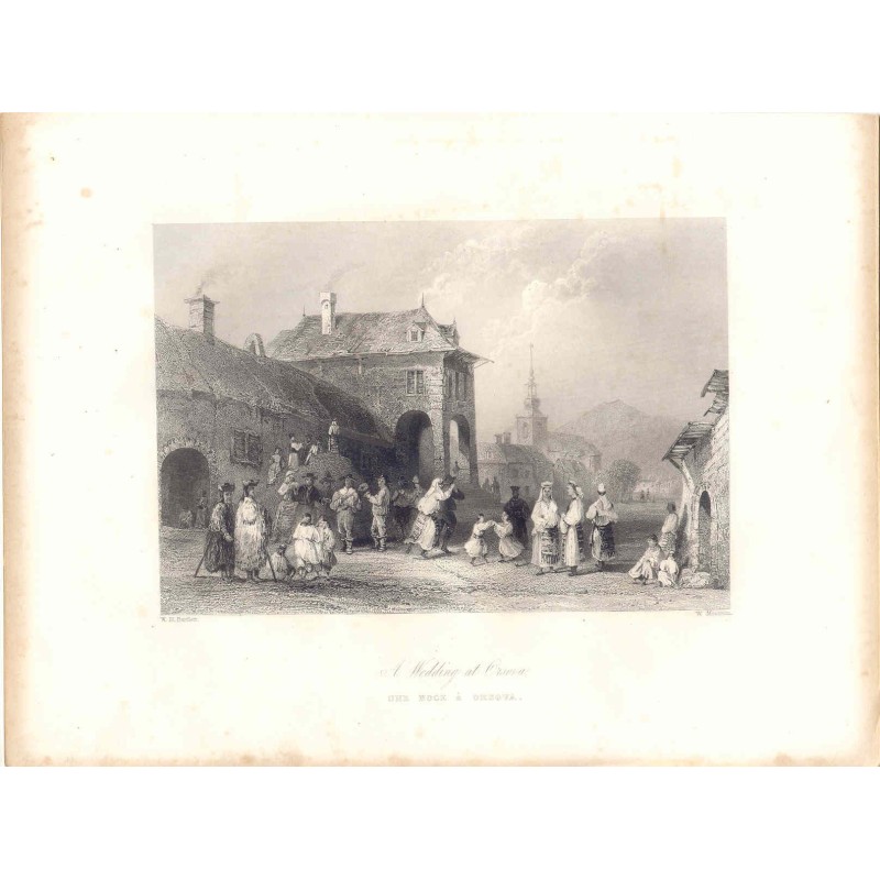 Eine Hochzeit in Orsova, Rumänien - 1840 Druck