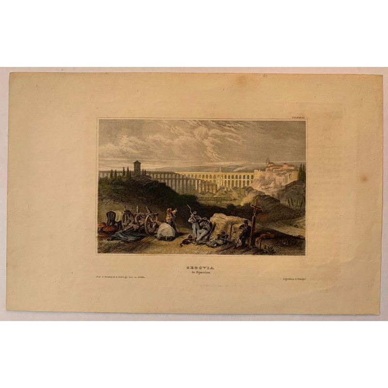Aqueduc de Ségovie - Gravure originale du XIXe siècle