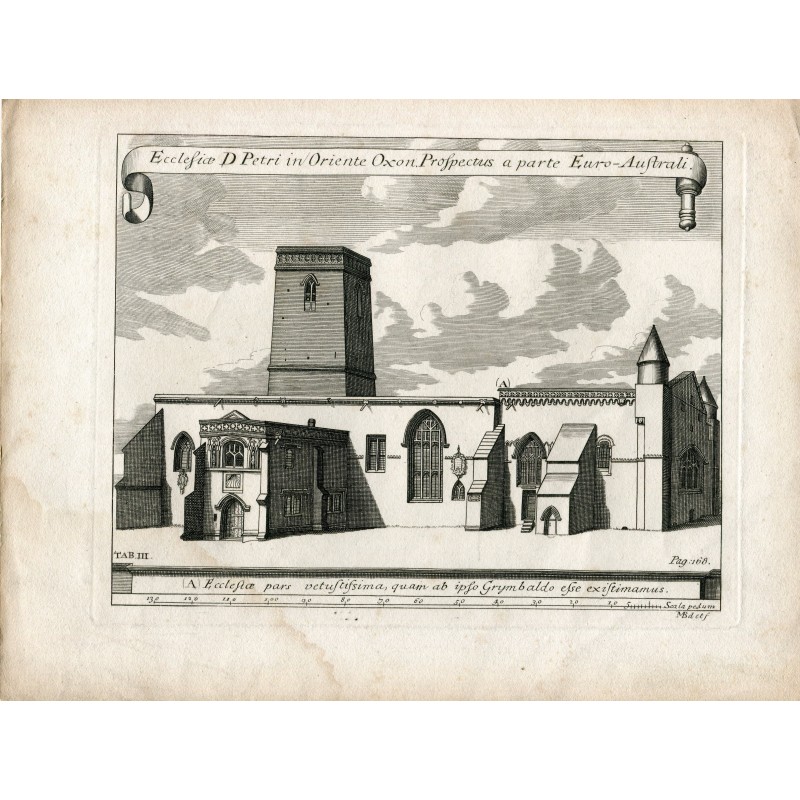 St. Peter-in-the-East-Kirche in Oxford (heute Universitätsbibliothek von St. Edmund Hall) - Original antike Gravur
