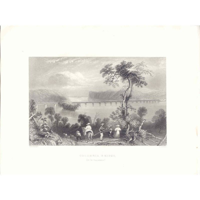 Columbia Bridge am Susquehanna – Original antike Gravur (ca. 1840)