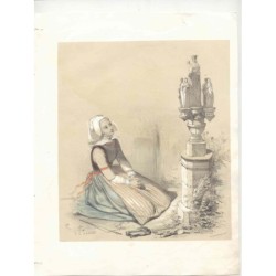 Giovane che prega. Disegno di P.S. Germain. Litografato da Formentin & Cie.