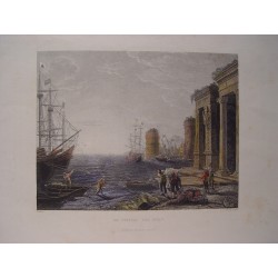 Italia. «An Italian sea port» Grabó Russell William Thompson Smith (1812-1896) según obra de Claude.