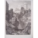 Château de Nepi, Italie. d'après les travaux de JD Harding. Gravure de JB Allen (1832)