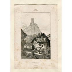 Suisse. Martigny (Valais) gravée en 1830 par Rouargue d'après un dessin de Samuel Prout.