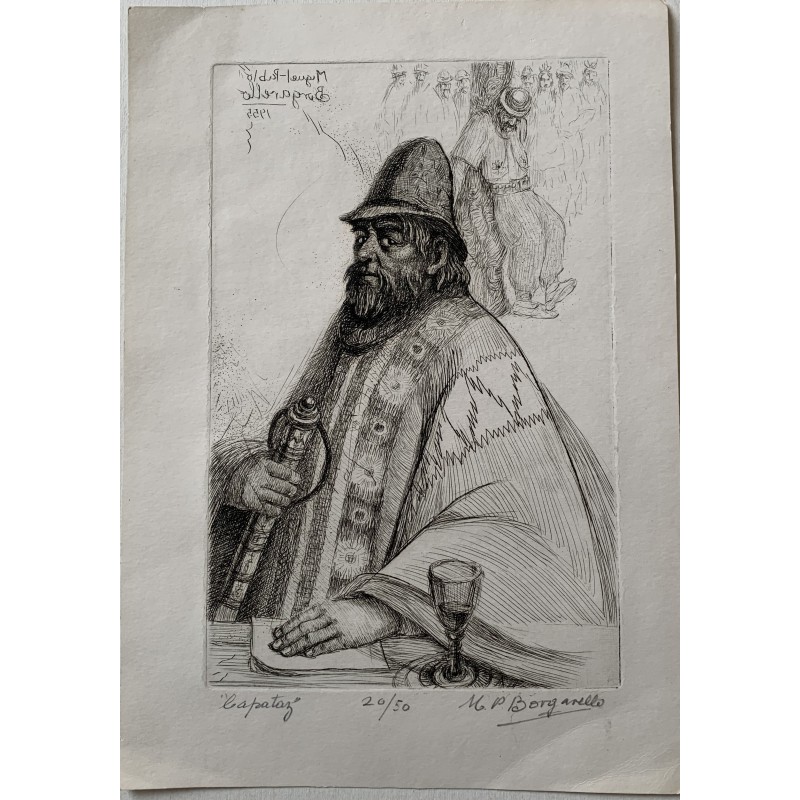 Mejico. Miguel Pablo  Borgarello. Excelente grabado  20/50 de personaje 'Capataz'