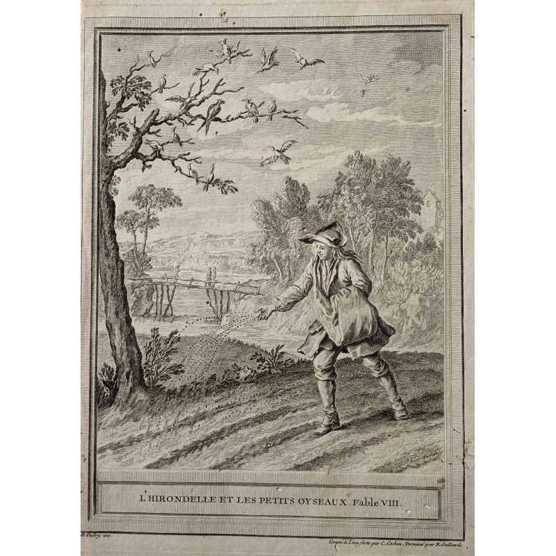 1760. Favola della rondine e degli uccellini. Jean de la Fontaine.