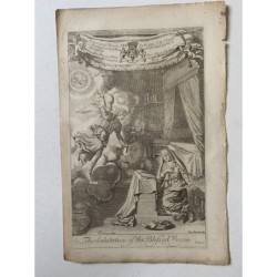 Il Saluto della Beata Vergine - Incisione antica originale di G Freman, XVII secolo.