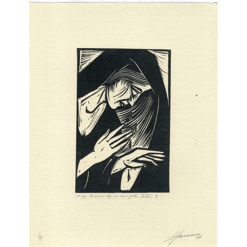 Josef AM Bossaert, artiste belge. Gravure signée à la main, datée de 1979.