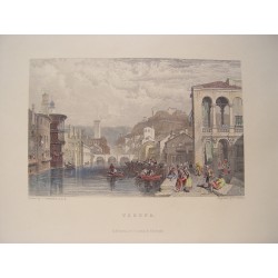 Verona (Italia). Grabado antiguo, 1833.