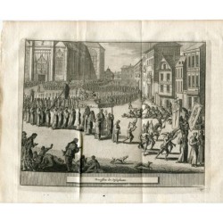 Prozession der Disziplinaristen. Antiker Stahlstich – Pieter Van der Aa (Alvarez de Comenar). 1715.