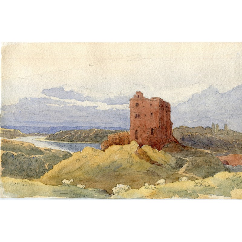 Northcumberland..Norham Castle. Titled watercolor, Study from E. Duncan