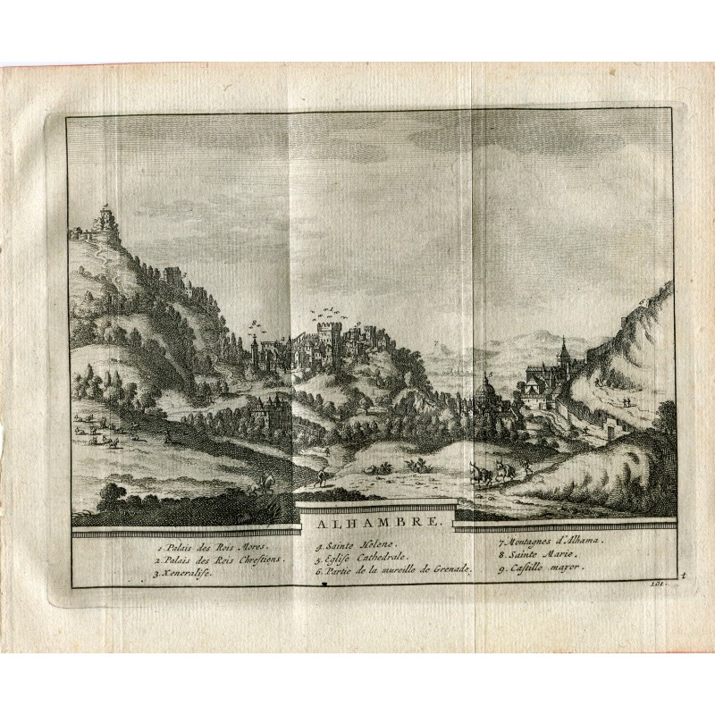 Grenade. Alhambra. Carte cartographique. Enregistrement par Pieter Vander Aa. 1715 (Álvarez de Colmenar)