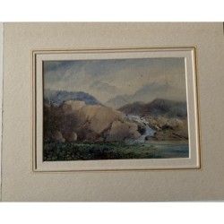 Landschaft mit einem Bach. Anonymes englisches Aquarell aus dem 19. Jahrhundert.