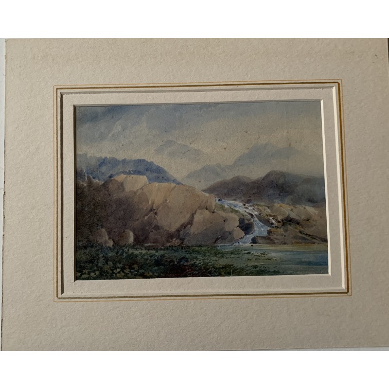 Paysage avec un ruisseau. Aquarelle anglaise anonyme du XIXe siècle.