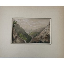 Mountain landscape. Anonymous 19th-century English colored lithograph.